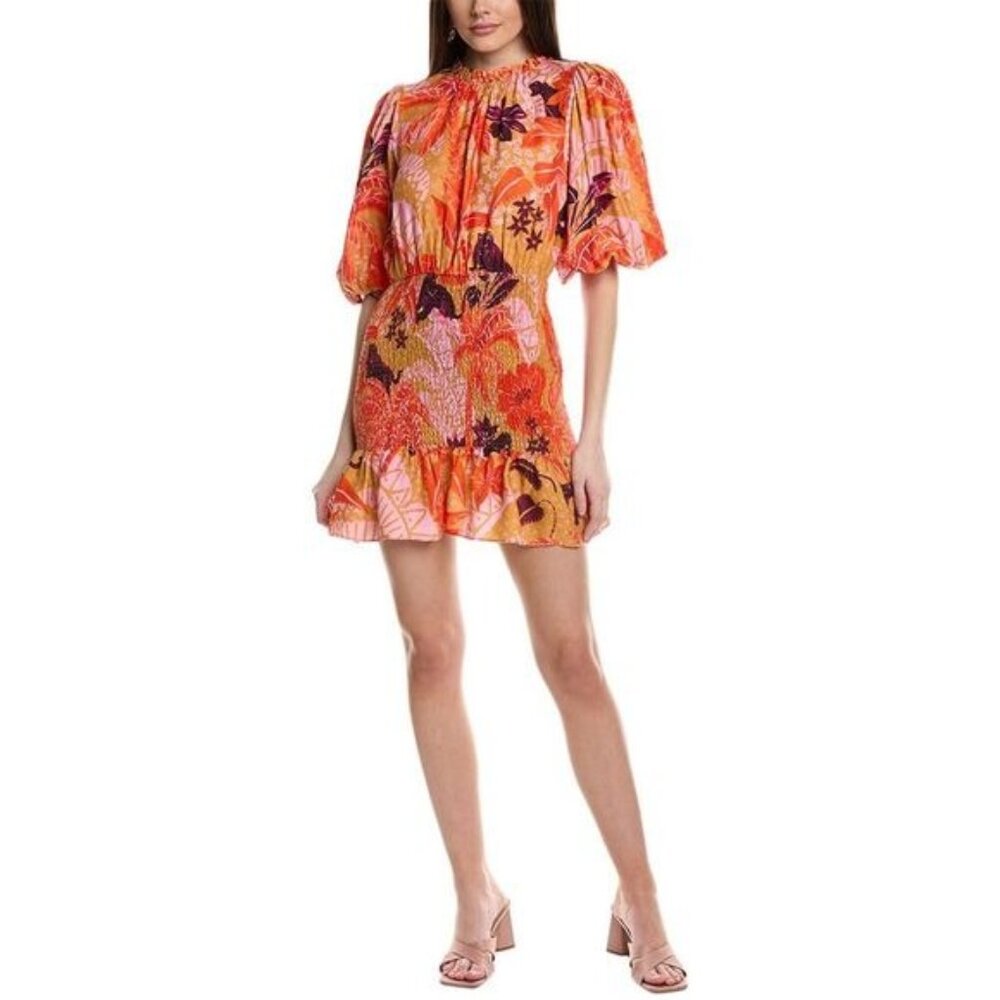 Farm Rio Jungle Panther Floral Smocked Hips Mini Dress Womens Large NEW